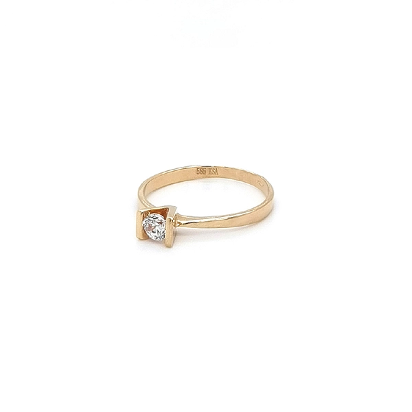 Gold Engagement Ring with Zircon