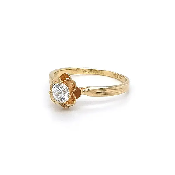 Gold Ring Flower with Zircon
