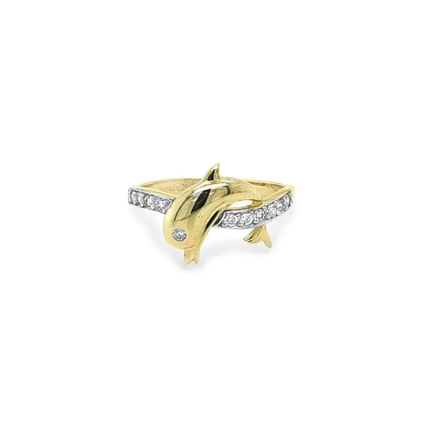 Gold Ring Dolphin with Zircons