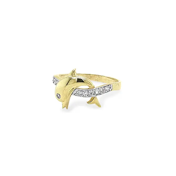 Gold Ring Dolphin with Zircons