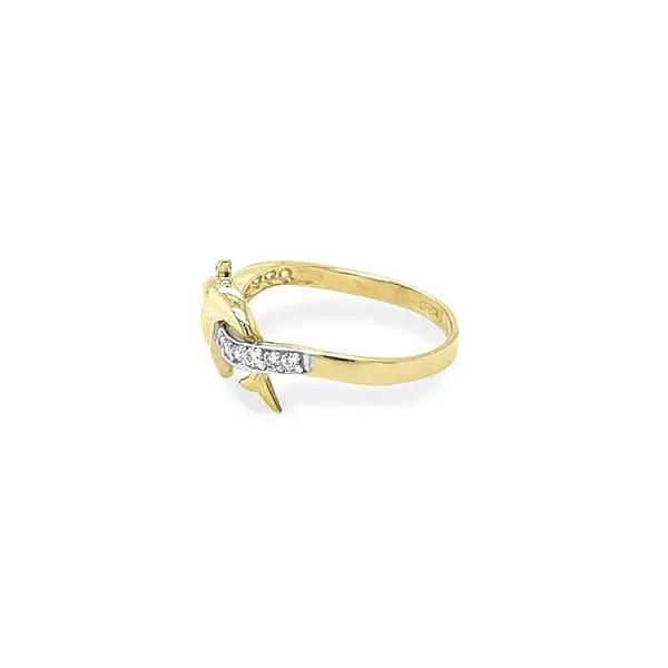 Gold Ring Dolphin with Zircons