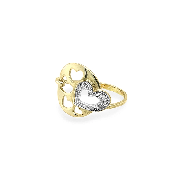 Gold Ring with Zircones Hearts