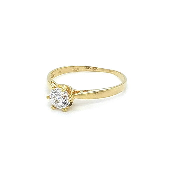 Gold Engagement Ring with Zircon