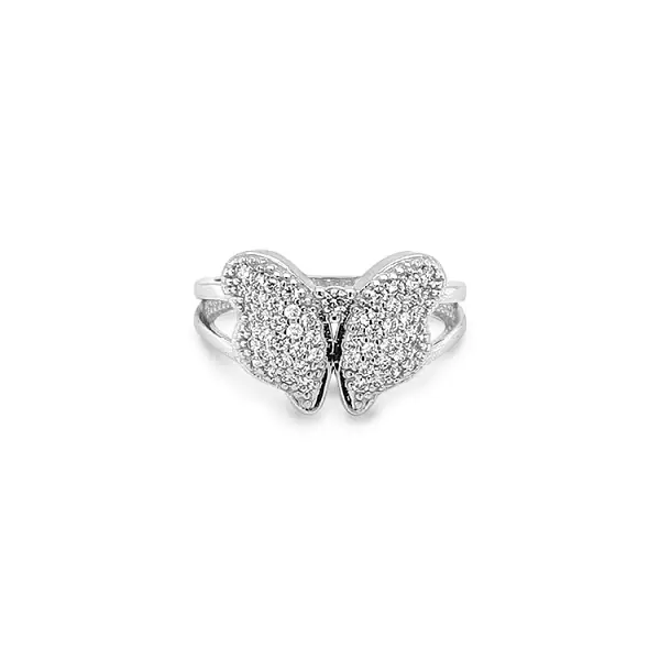 Gold Ring with Zircones in Butterfly Shape
