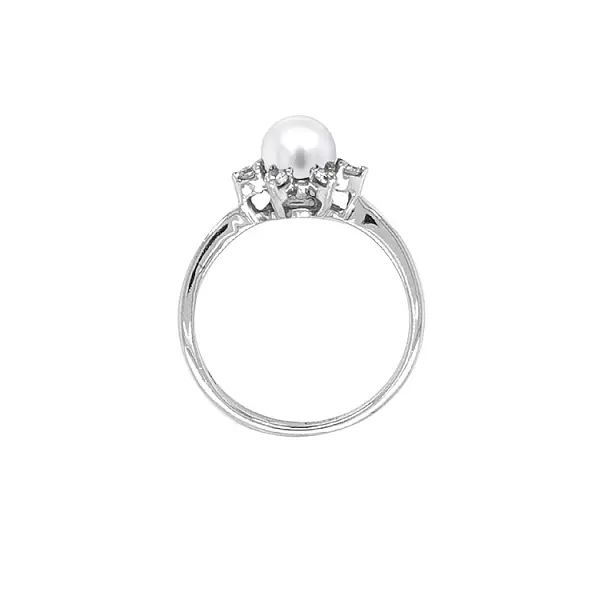 Gold Ring with Pearl and Zircones