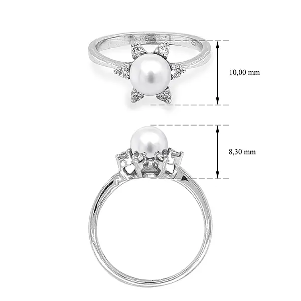 Gold Ring with Pearl and Zircones