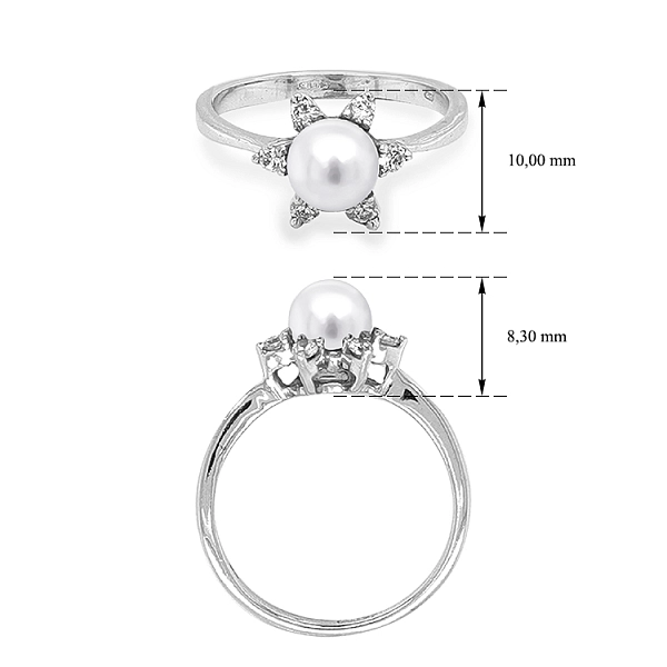 Gold Ring with Pearl and Zircones