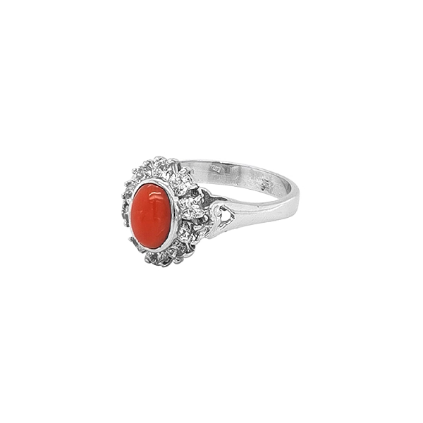 Gold Ring with Coral and Zircones