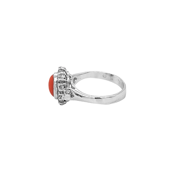 Gold Ring with Coral and Zircones