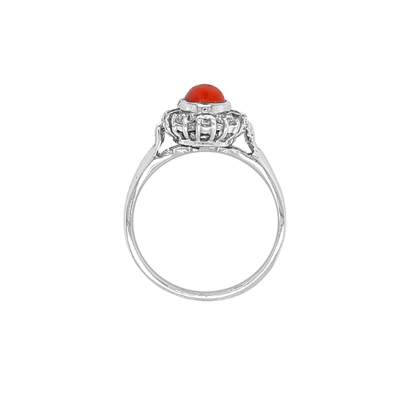 Gold Ring with Coral and Zircones