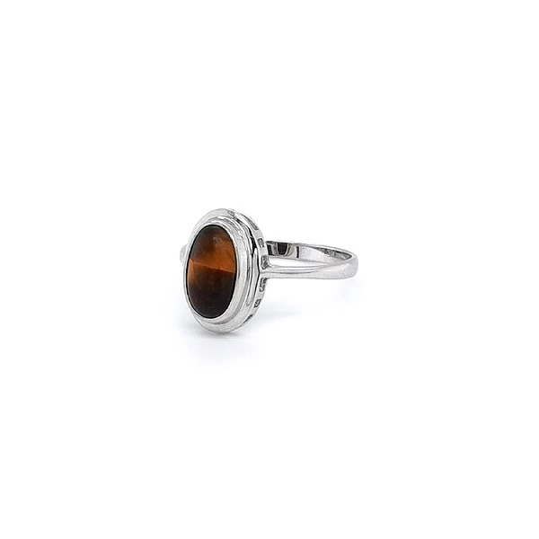 Ring with Tiger Eye in White Gold