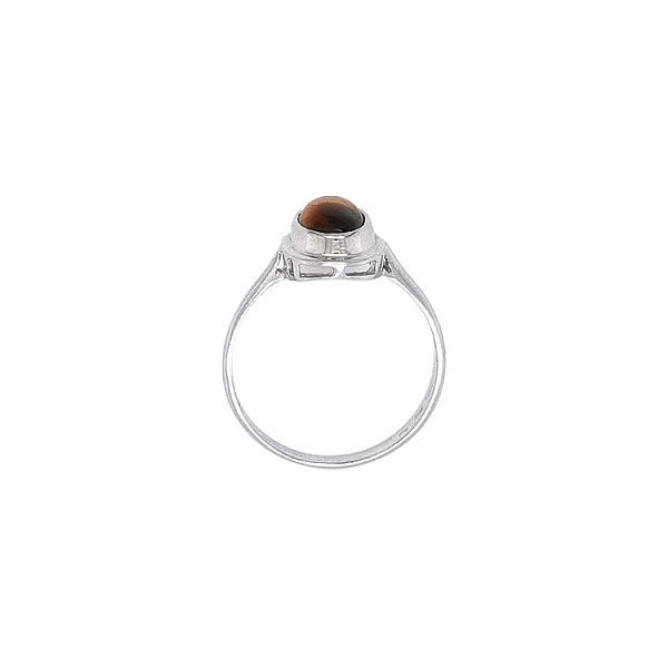 Ring with Tiger Eye in White Gold