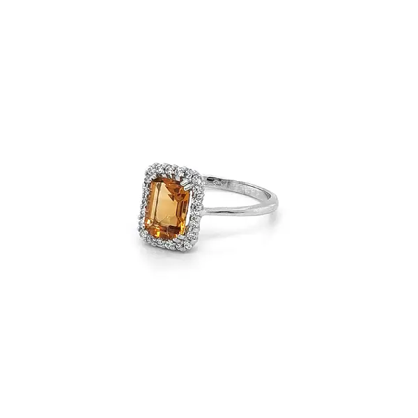 Ring with Orange Stone in White Gold