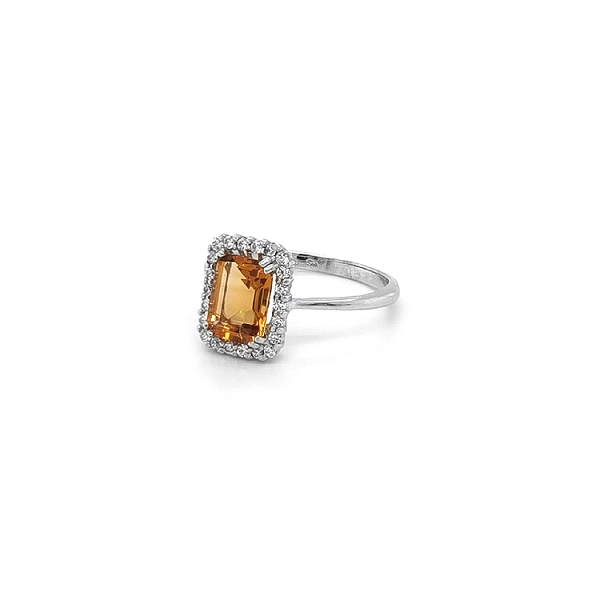 Ring with Orange Stone in White Gold