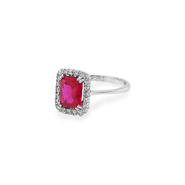 Exclusive White Gold Ring with Ruby and Zirconia