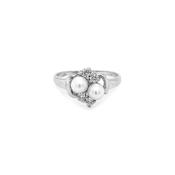 Gold Ring with Pearl and Zircones