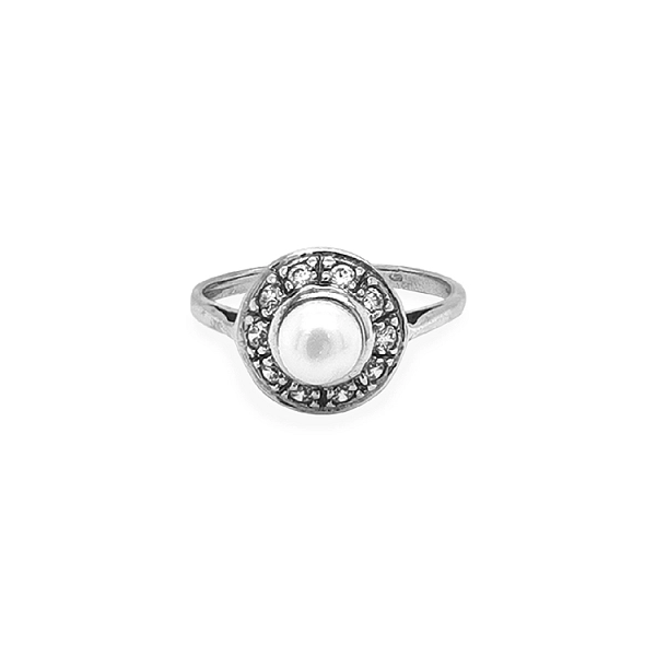Gold Ring with Pearl and Zircones
