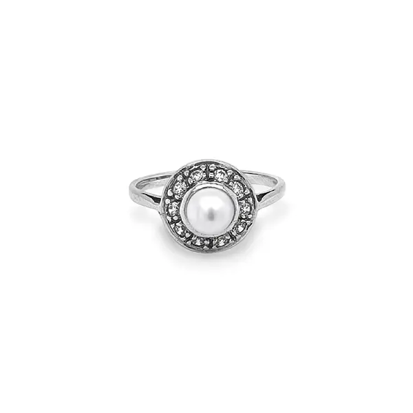 Gold Ring with Pearl and Zircones