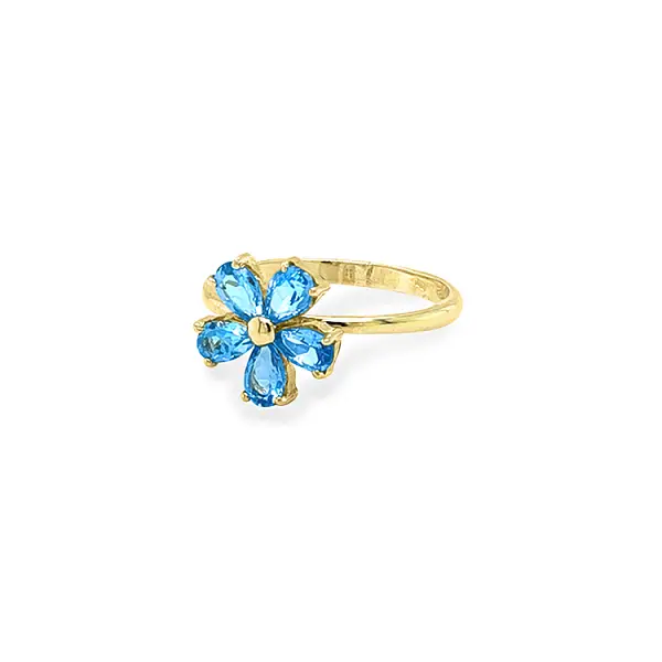 Gold Ring with Blue Stones Flower