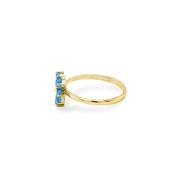 Gold Ring with Blue Stones Flower