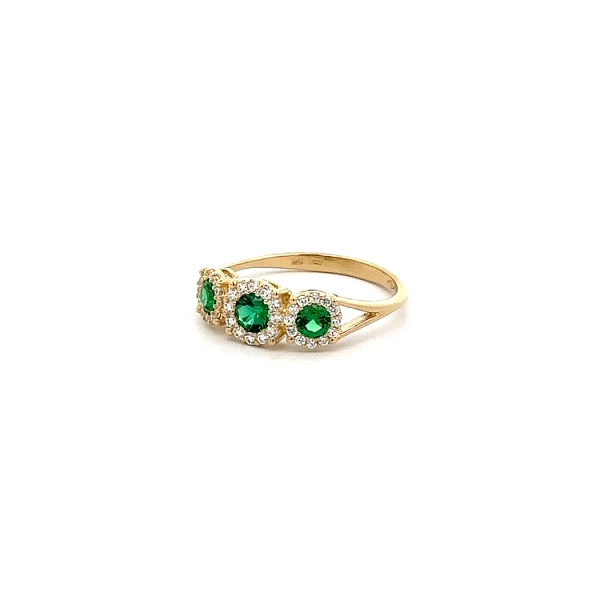 Gold Ring with Emerald Surrounded by Fine Zircons