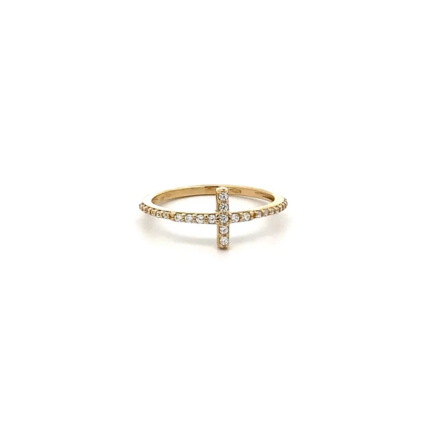 Gold Ring Cross with Zircons