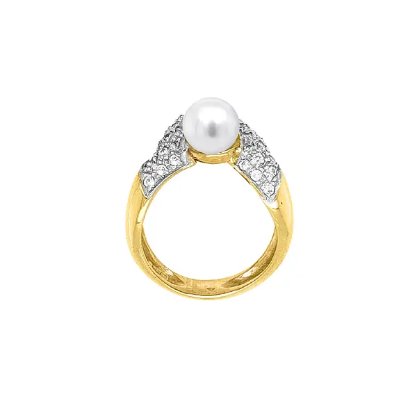 Gold Ring with Pearl and Zircones