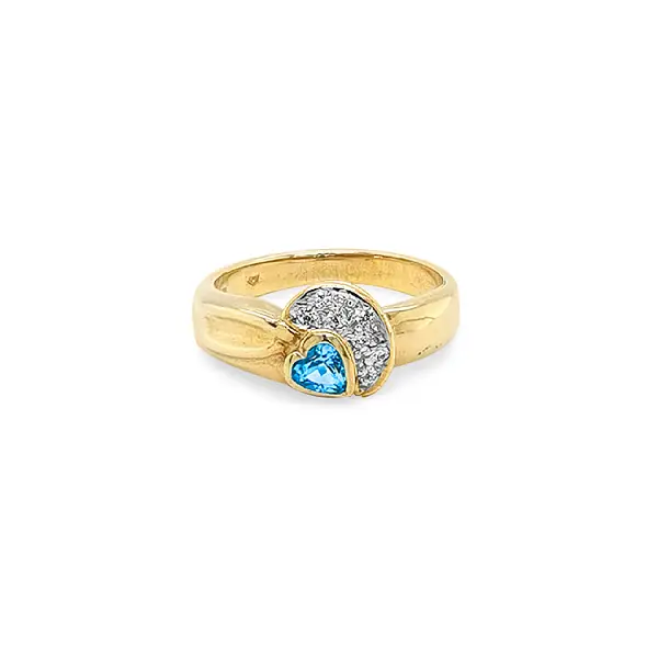 Exclusive Gold Ring with Heart-Shaped Blue Topaz and Zirconia