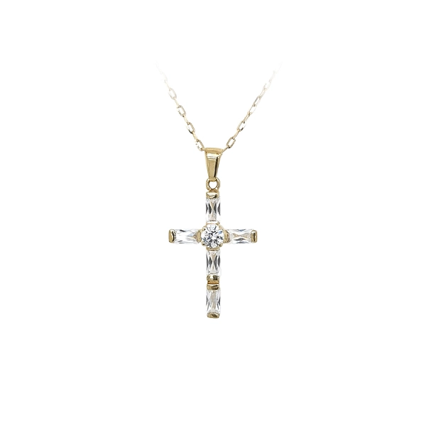 Gold Pendant Cross with Zircons
