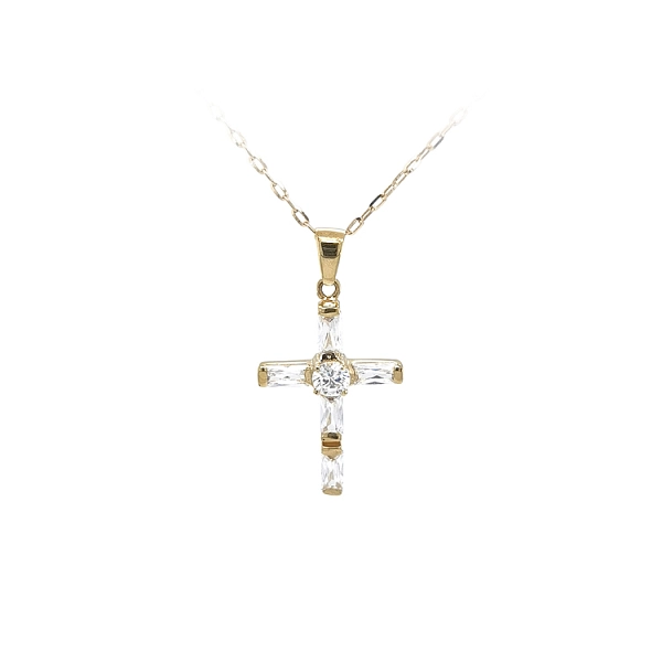 Gold Pendant Cross with Zircons
