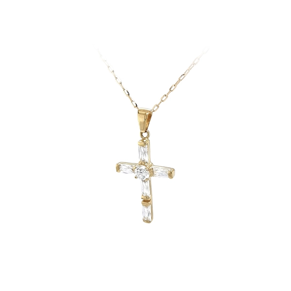 Gold Pendant Cross with Zircons