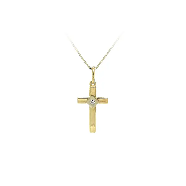 Gold Pendant Cross with Zircon