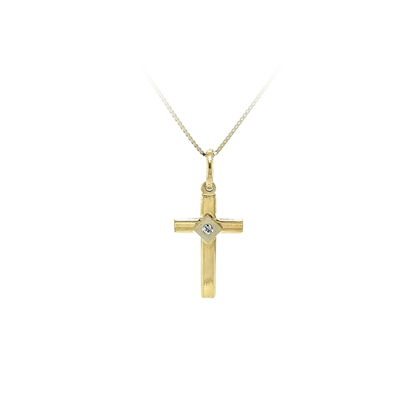 Gold Pendant Cross with Zircon