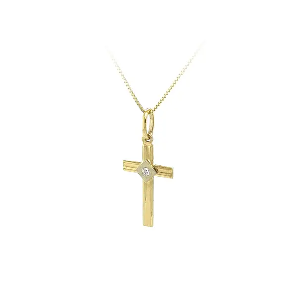 Gold Pendant Cross with Zircon