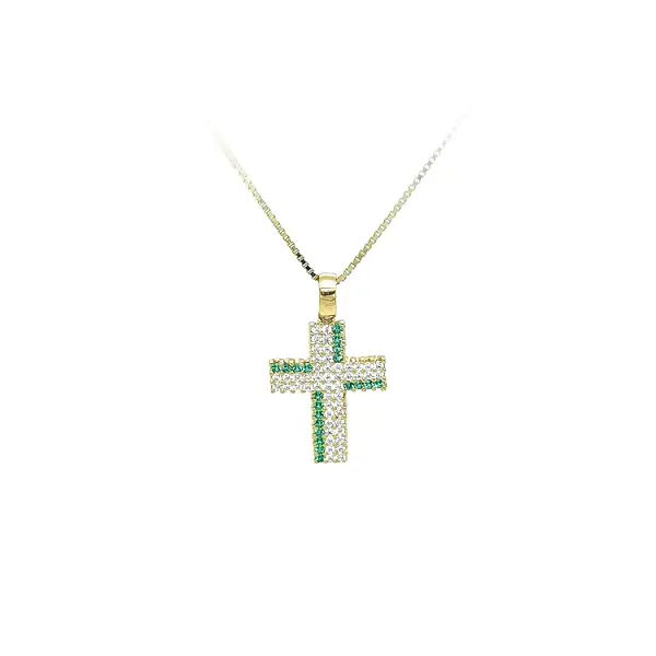 Gold Pendant Cross with Zircons