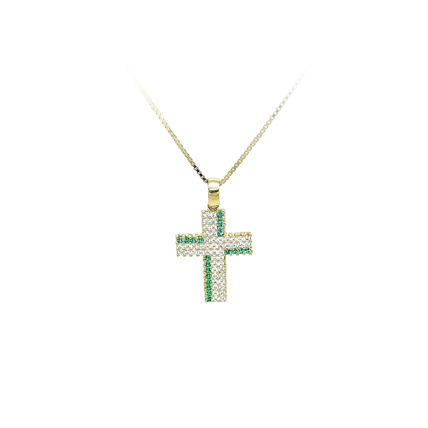 Gold Pendant Cross with Zircons