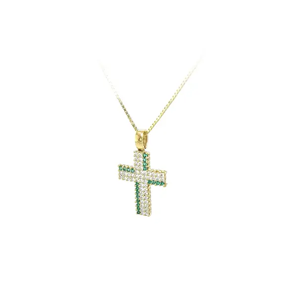 Gold Pendant Cross with Zircons