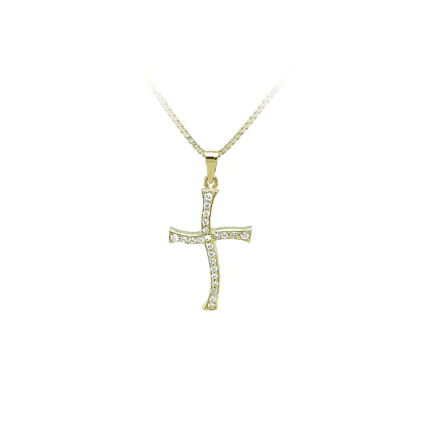 Gold Pendant Cross with Zircons