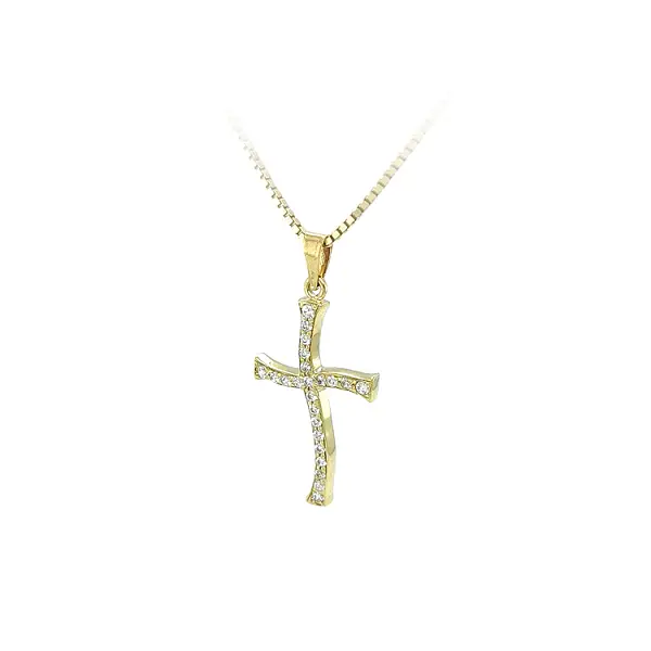 Gold Pendant Cross with Zircons