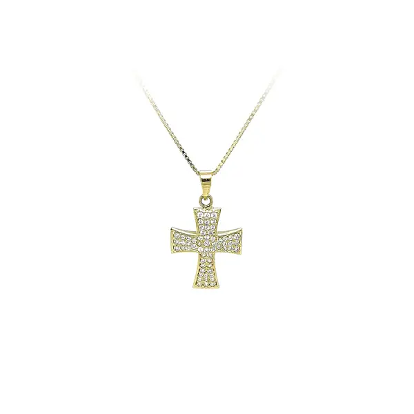 Gold Pendant Cross with Zircons