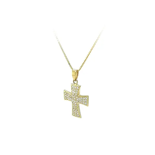 Gold Pendant Cross with Zircons