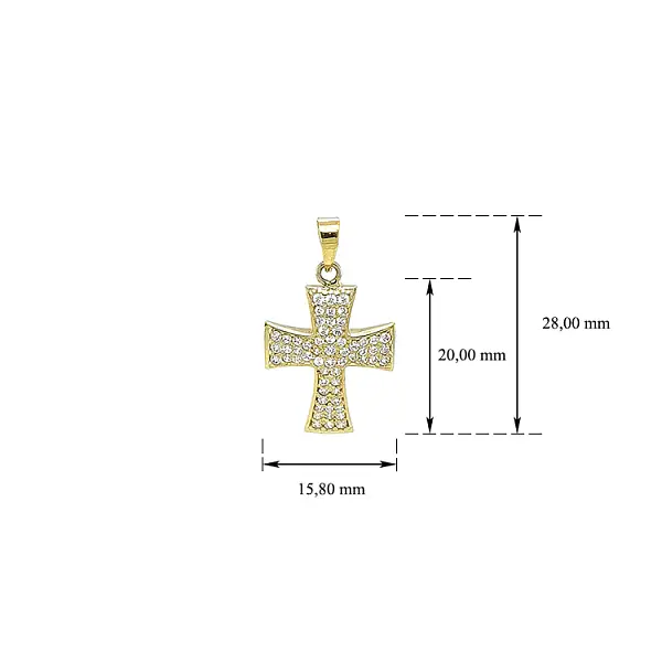Gold Pendant Cross with Zircons
