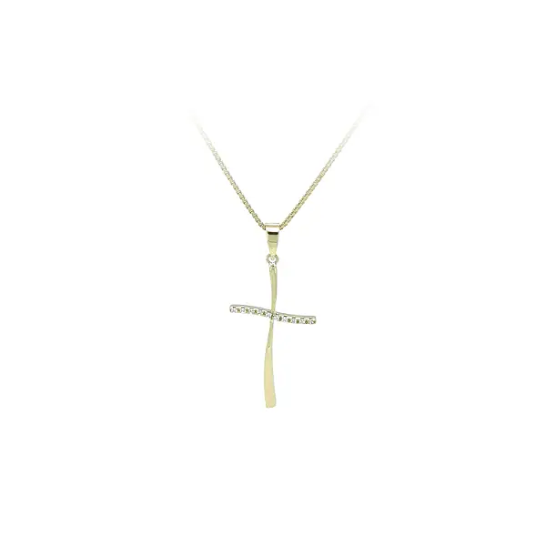 Gold Pendant Cross with Zircons