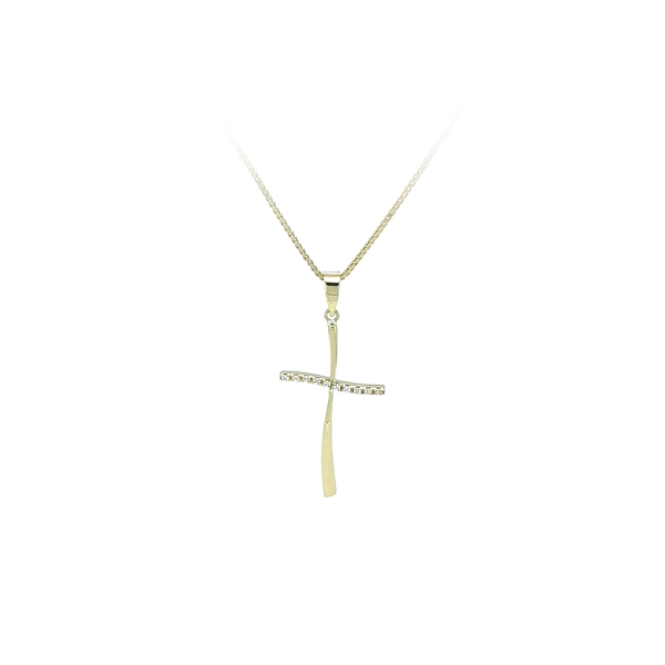 Gold Pendant Cross with Zircons