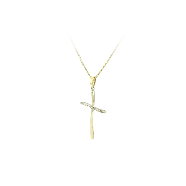 Gold Pendant Cross with Zircons