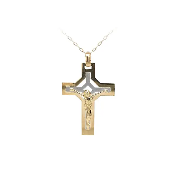 Gold Pendant Cross with Jesus Christ