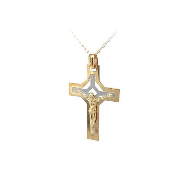 Gold Pendant Cross with Jesus Christ