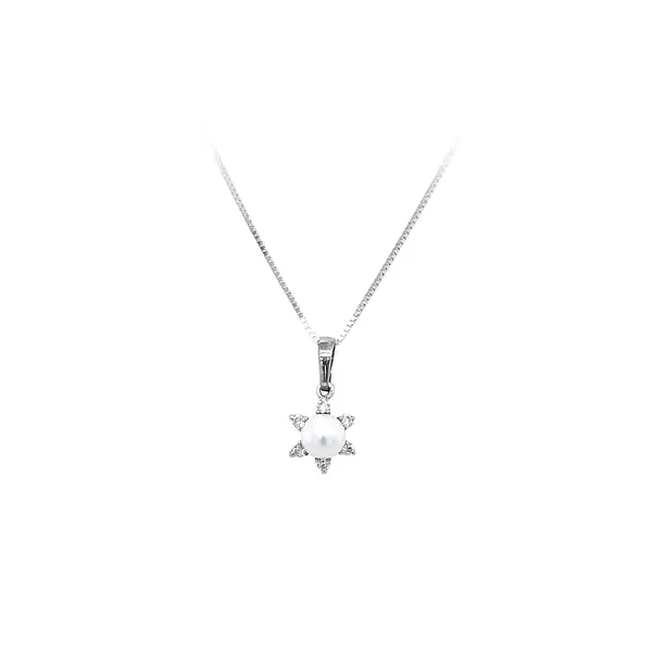 Pendant with Pearl and White Gold Zircons