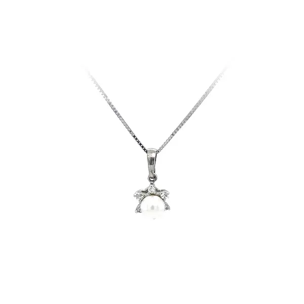 Pendant with Pearl and White Gold Zircons