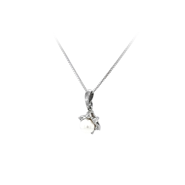 Pendant with Pearl and White Gold Zircons